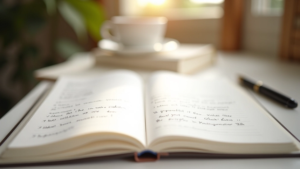 Notizbuch mit geschriebenen Notizen über persönliche Werte und tägliche Entscheidungen